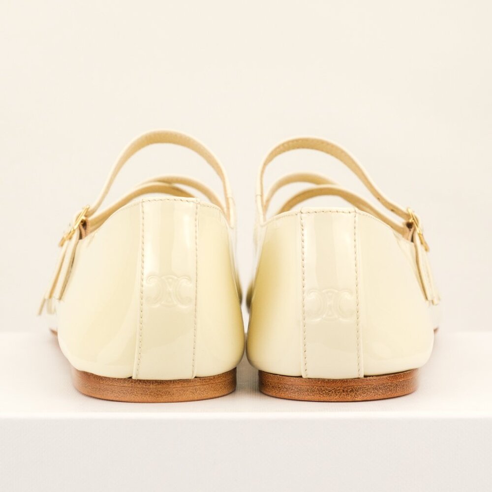 CELINE Criss-Cross Babies Ballerina Flats, Ivory Patent Leather - Picture 5 of 10